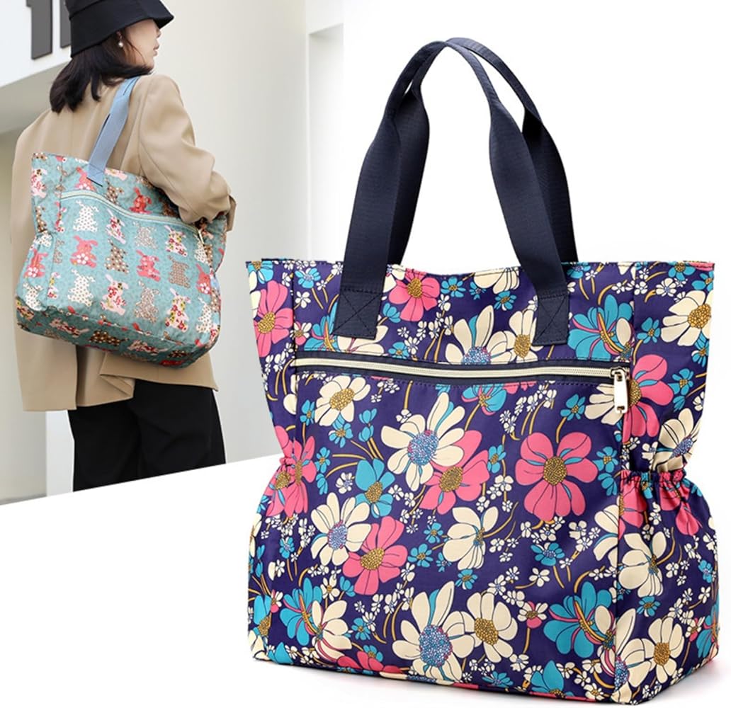 さえら　アキアカネ 可愛い花柄ボストンバッグ　特大トートバッグ　ナイロンバッグ さえら アキアカネ 可愛い花柄ボストンバッグ 特大トートバッグ